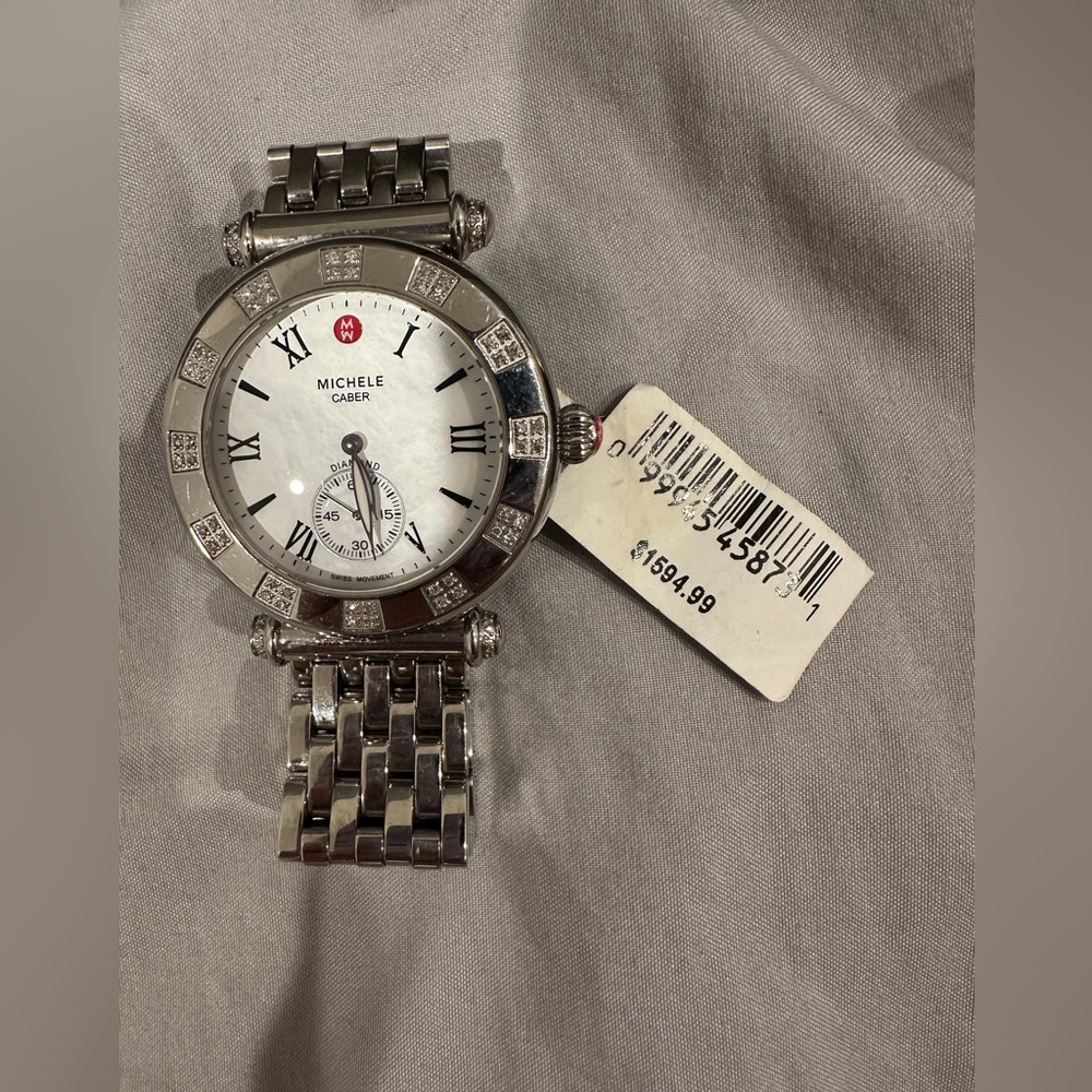 Michele Caber Silver Watch with Roman Numerals